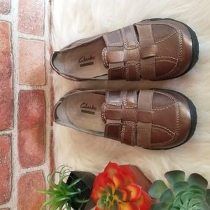 Clark's Collection Leather 'Femnes' Slip On Shoes Sz 6 Bronze Color